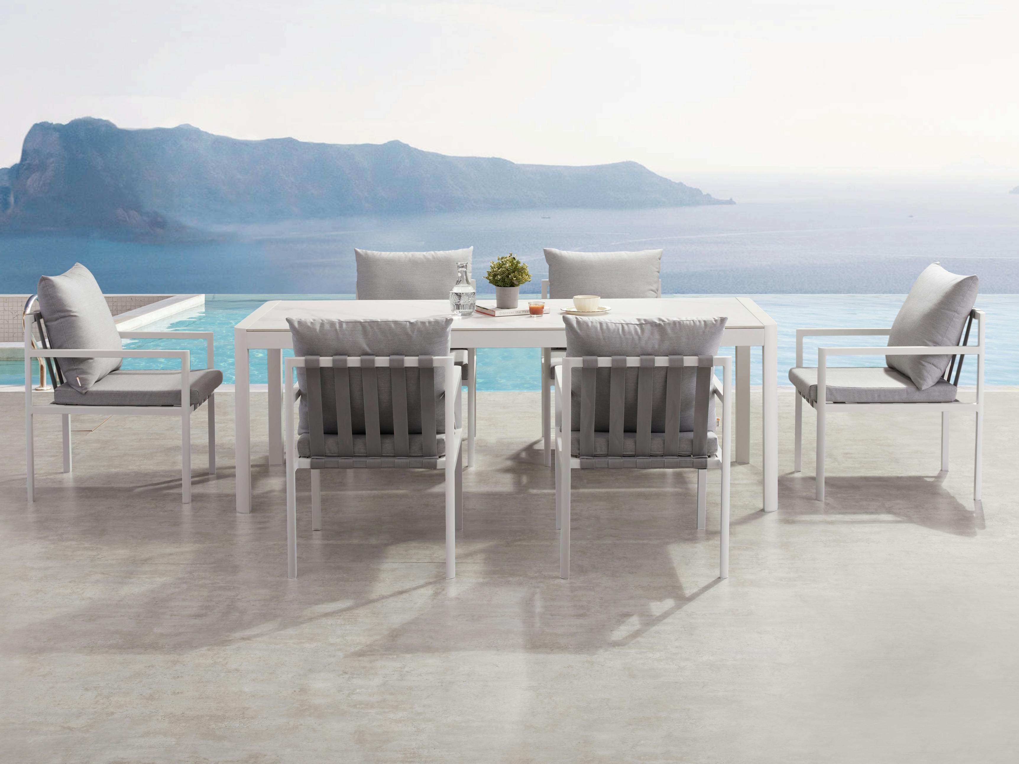 Manly White 7-piece Outdoor Ceramic Dining Set