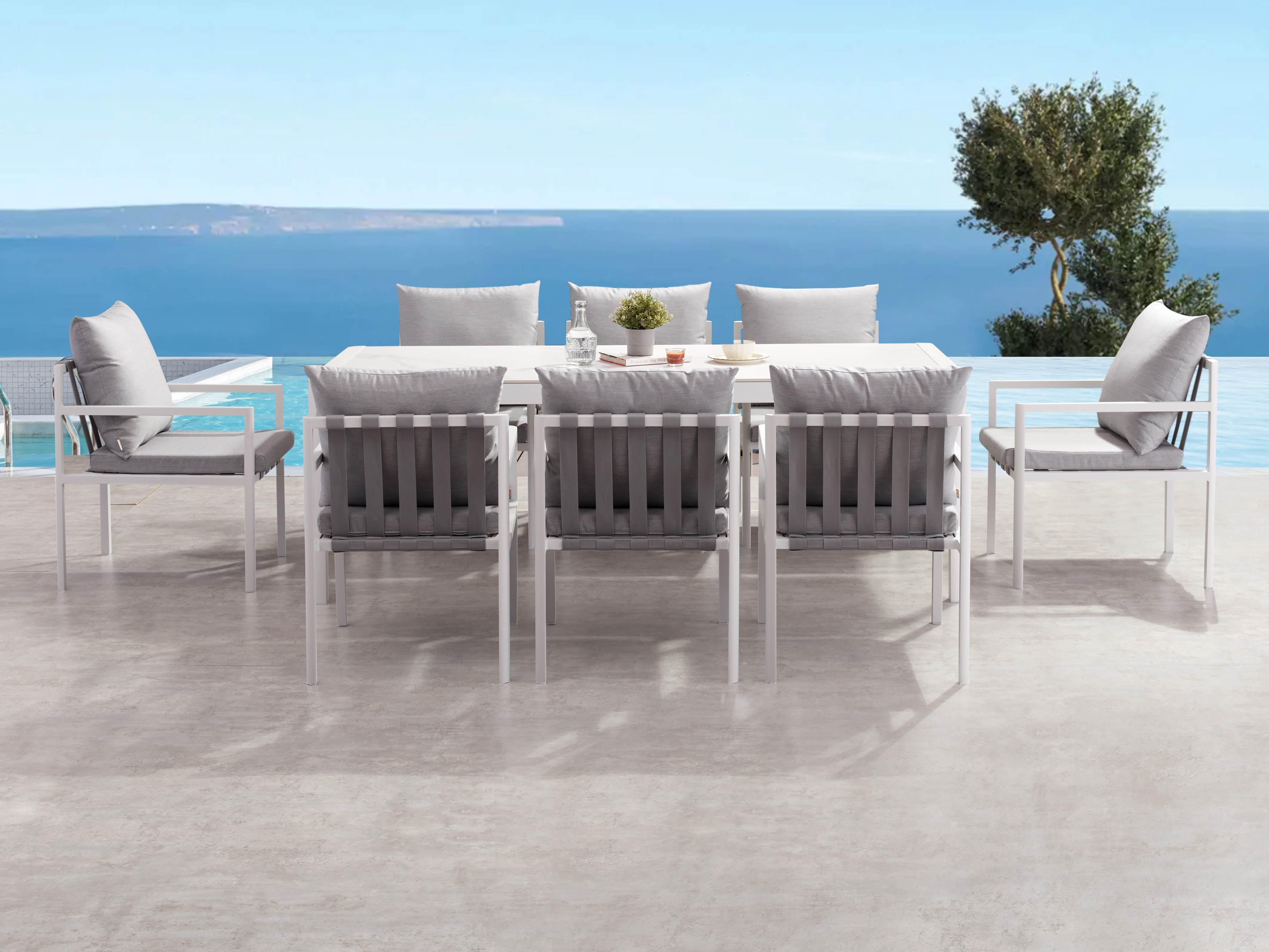 Manly White 9-piece Outdoor Ceramic Dining Set 2