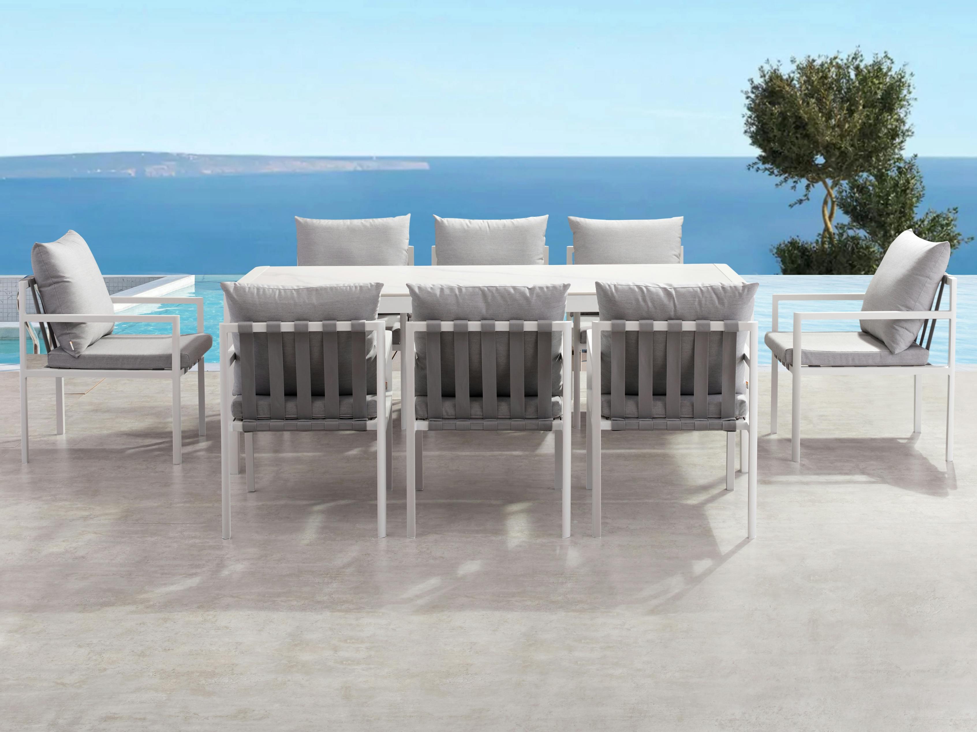 Manly White 9-piece Outdoor Ceramic Dining Set