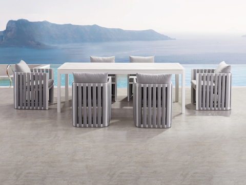Manly White 7-piece Outdoor Ceramic Dining Set With Manly Cove Chairs 2