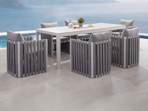 Manly White 7-piece Outdoor Ceramic Dining Set With Manly Cove Chairs 1