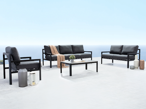 Manly Black Outdoor Sofa Suite 3 + 2 + 1 With Coffee Table 4