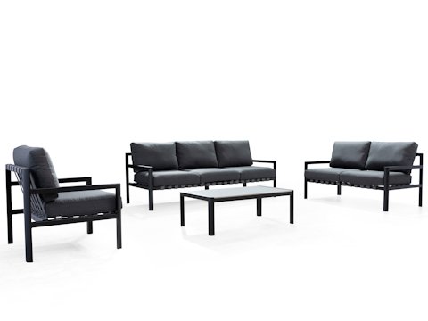 Manly Black Outdoor Sofa Suite 3 + 2 + 1 With Coffee Table 8