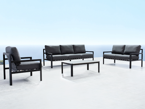 Manly Black Outdoor Sofa Suite 3 + 2 + 1 With Coffee Table 2