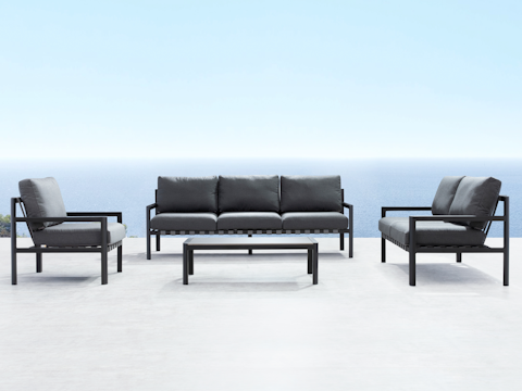 Manly Black Outdoor Sofa Suite 3 + 2 + 1 With Coffee Table 1