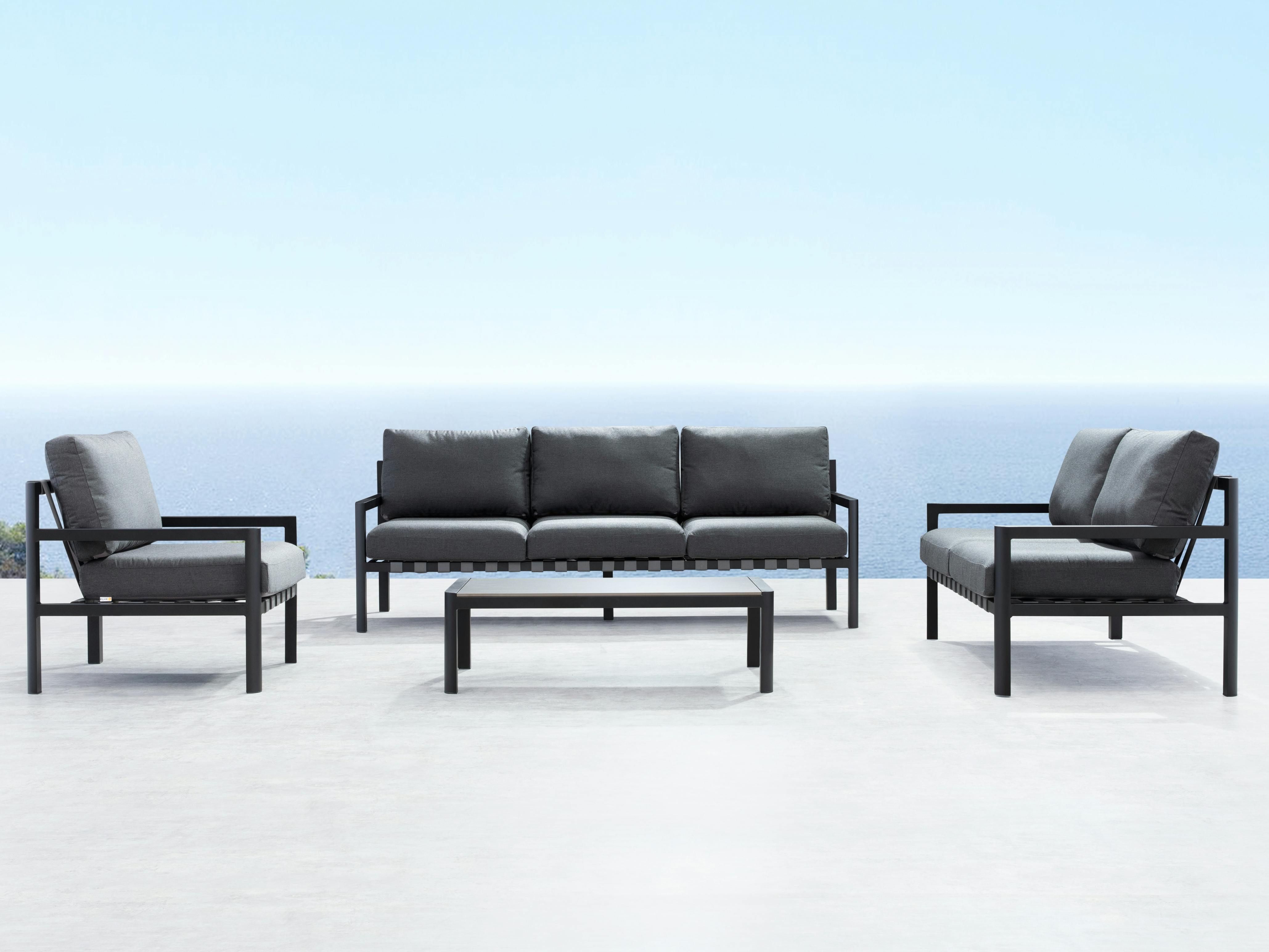 Manly Black Outdoor Sofa Suite 3 + 2 + 1 With Coffee Table