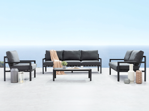 Manly Black Outdoor Sofa Suite 3 + 2 + 1 With Coffee Table 3