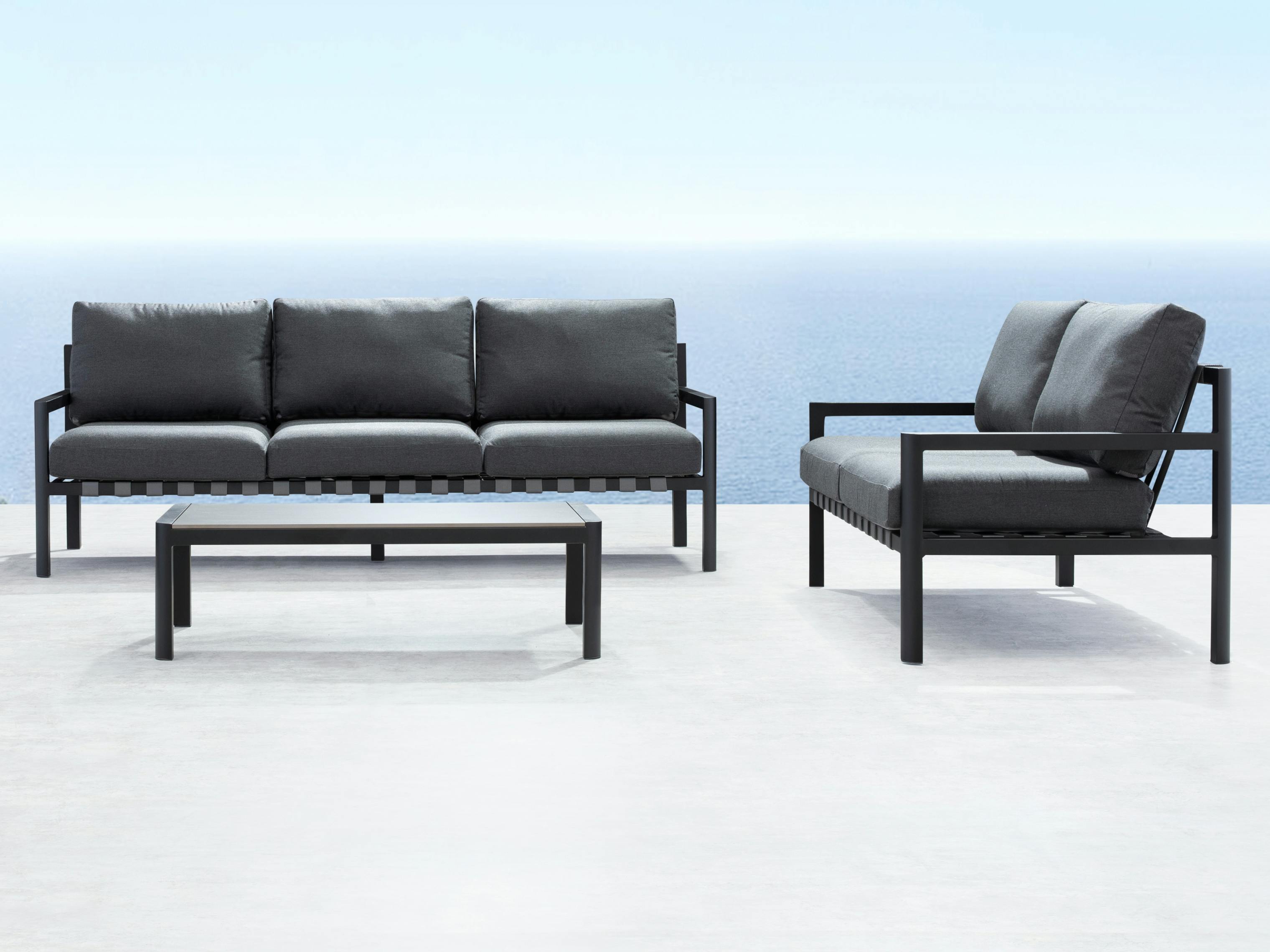 Manly Black Outdoor Sofa Suite 3 + 2 With Coffee Table