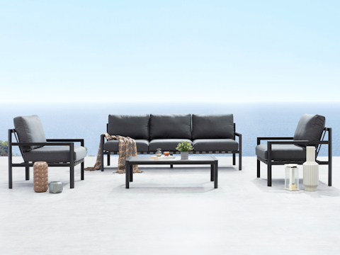 Manly Black Outdoor Sofa Suite 3 + 1 + 1 With Coffee Table 2