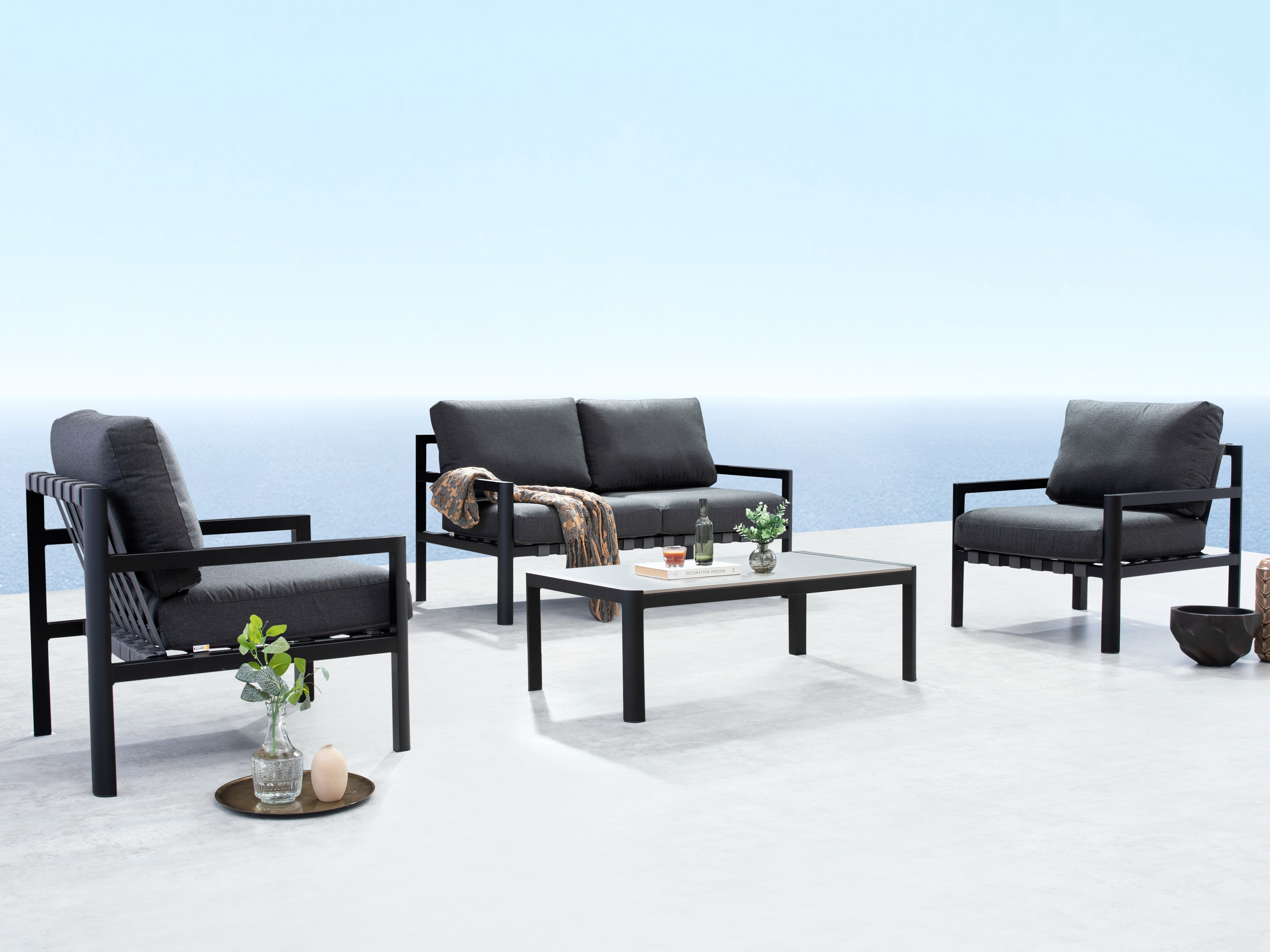 Manly Black Outdoor Sofa Suite 2 + 1 + 1 With Coffee Table 2