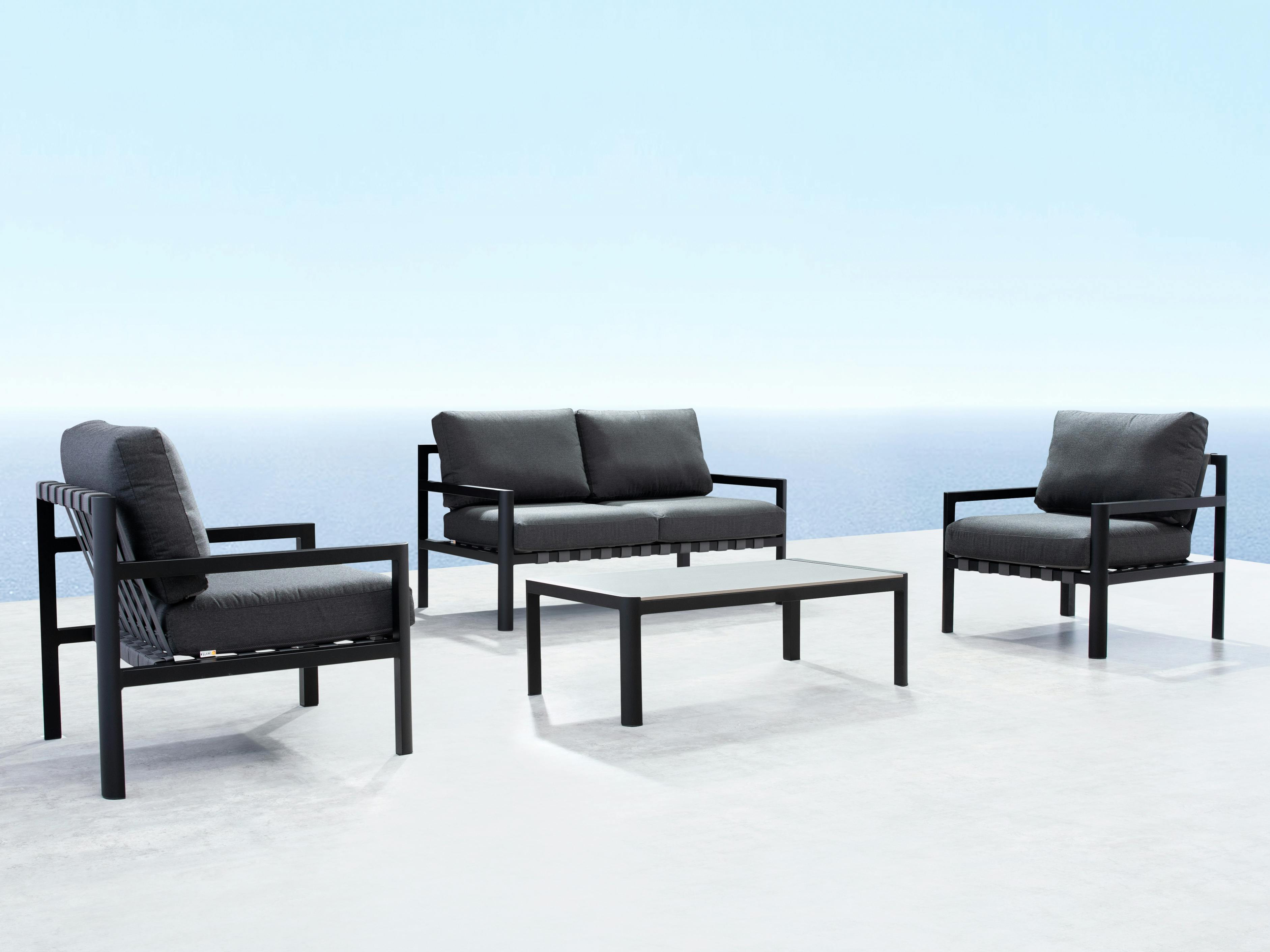 Manly Black Outdoor Sofa Suite 2 + 1 + 1 With Coffee Table