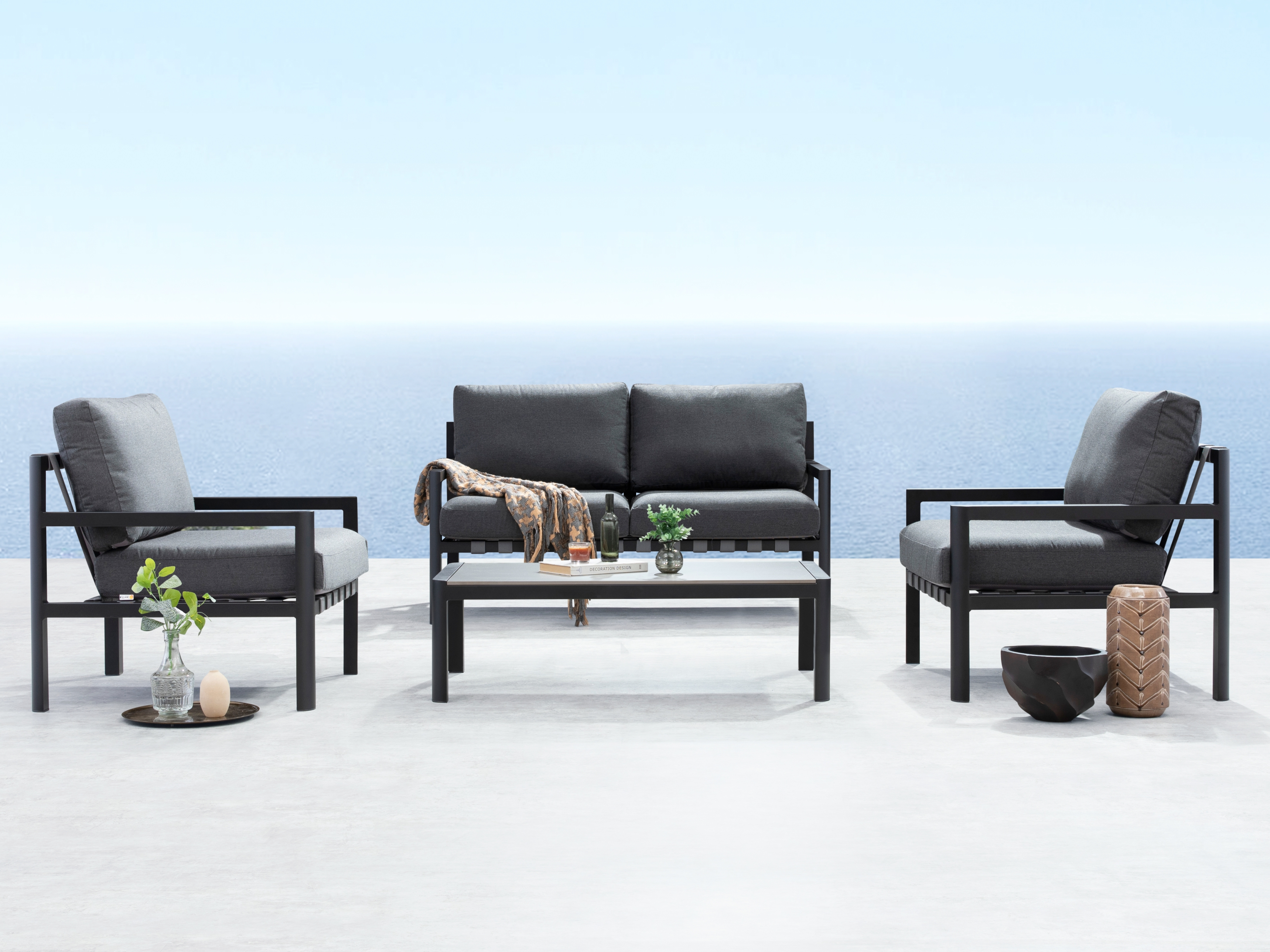 Manly Black Outdoor Sofa Suite 2 + 1 + 1 With Coffee Table 3