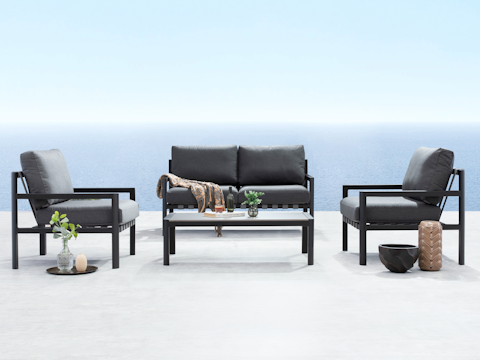 Manly Black Outdoor Sofa Suite 2 + 1 + 1 With Coffee Table 3