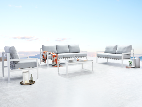 Manly White Outdoor Sofa Suite 3 + 2 + 1 With Coffee Table 4