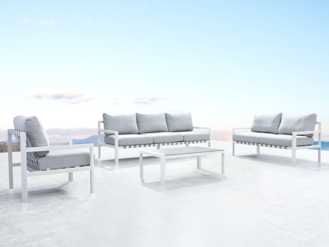 Manly White Outdoor Sofa Suite 3 + 2 + 1 With Coffee Table 3