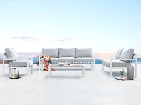 Manly White Outdoor Sofa Suite 3 + 2 + 1 With Coffee Table 2