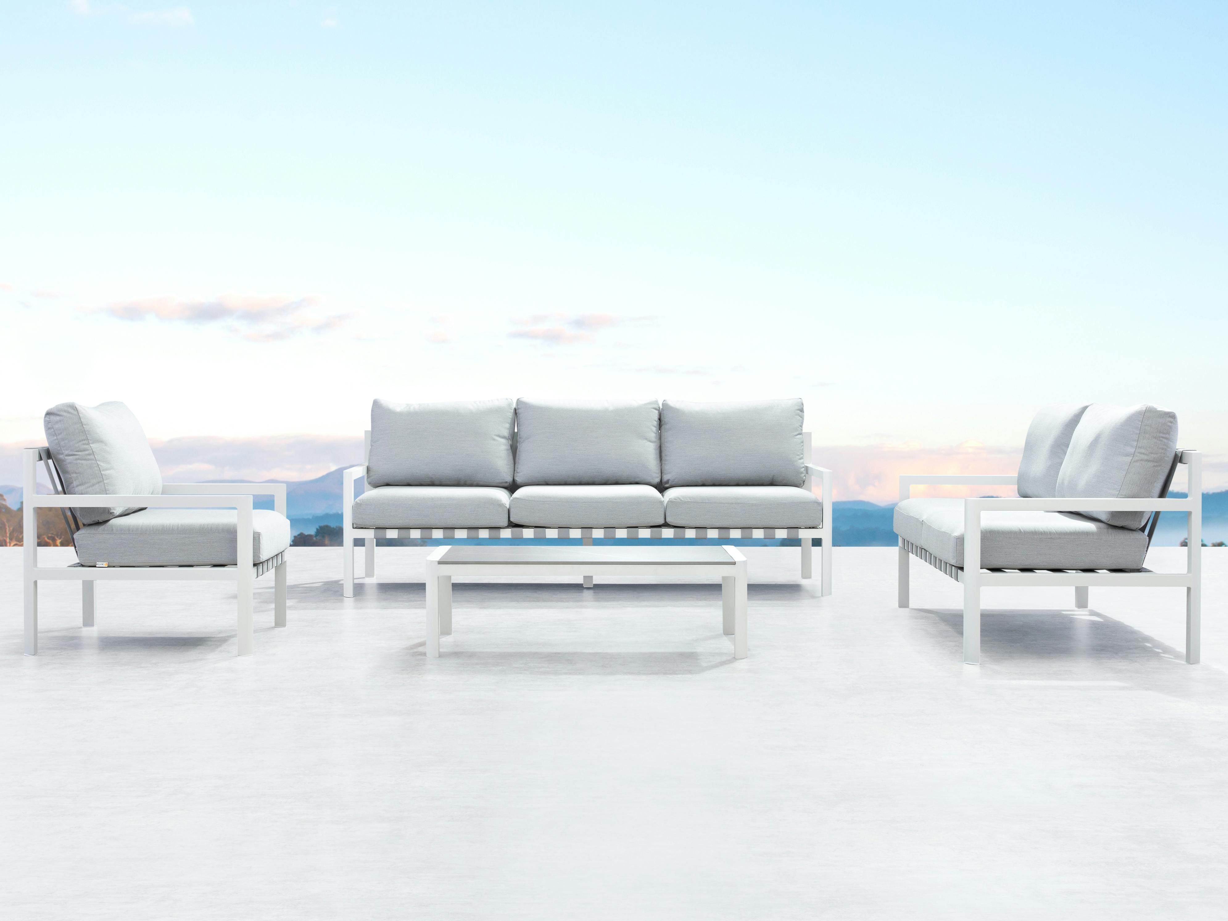 Manly White Outdoor Sofa Suite 3 + 2 + 1 With Coffee Table