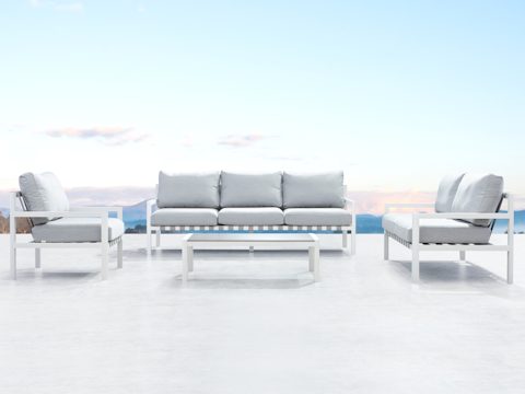 Manly White Outdoor Sofa Suite 3 + 2 + 1 With Coffee Table 1