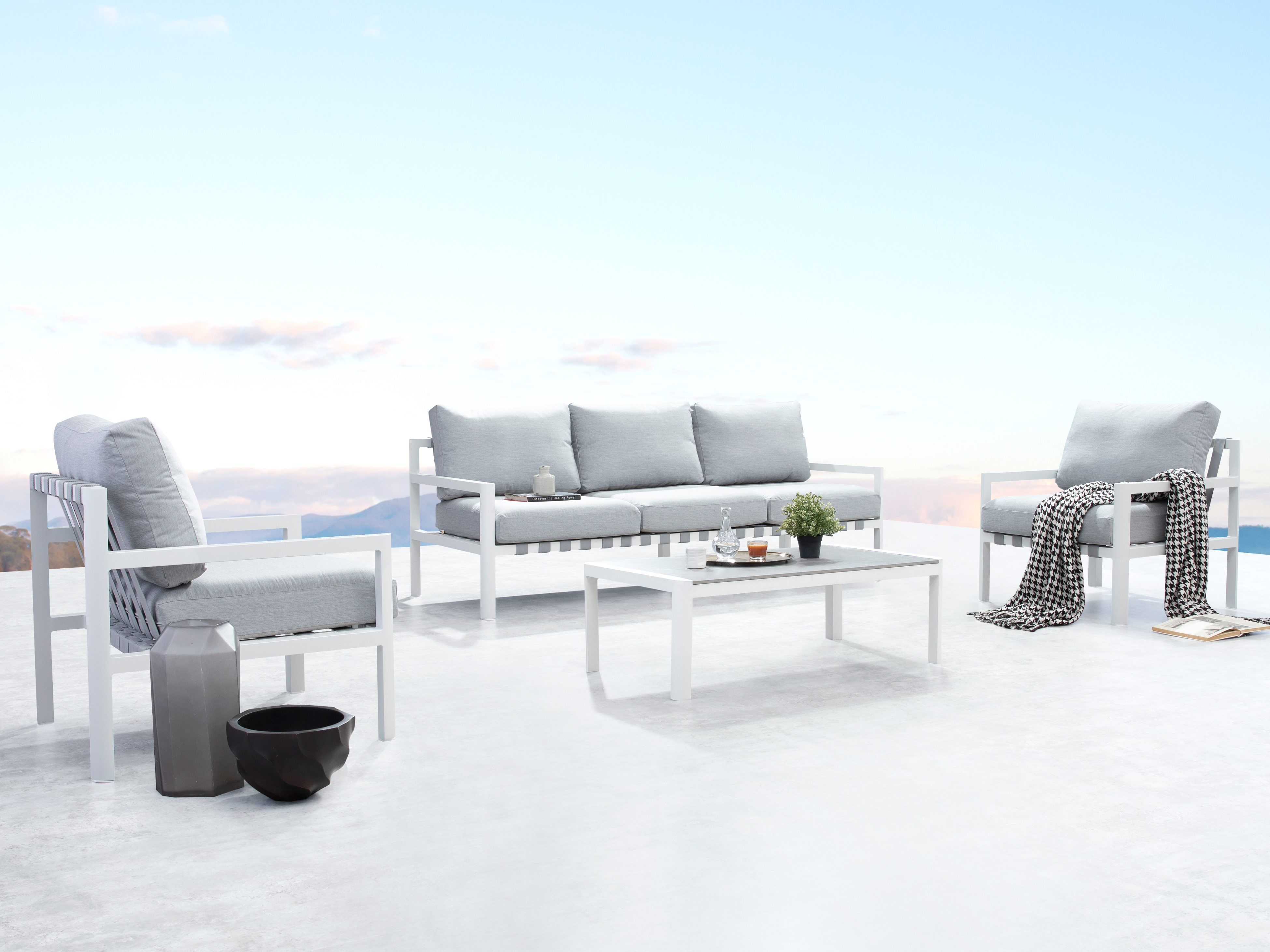 Manly White Outdoor Sofa Suite 3 + 1 + 1 With Coffee Table 4