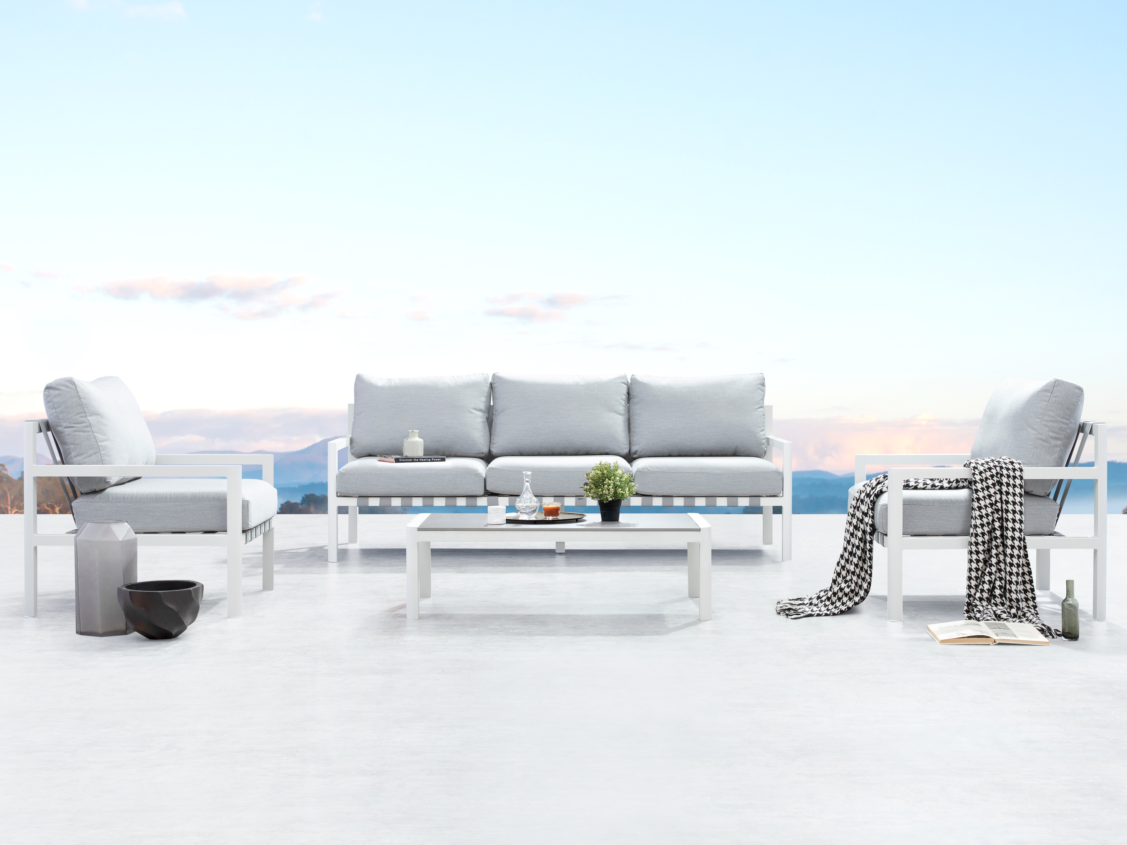 Manly White Outdoor Sofa Suite 3 + 1 + 1 With Coffee Table 2