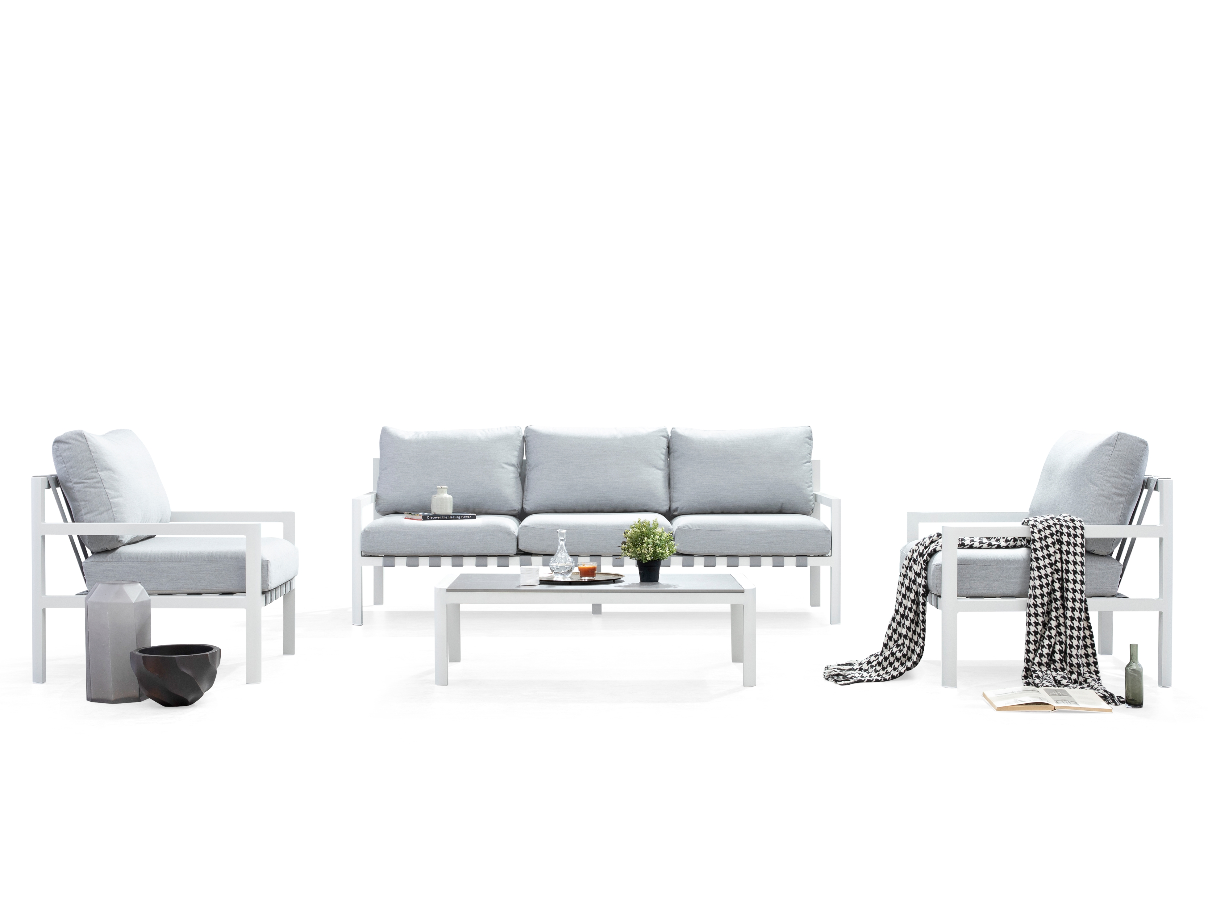 Manly White Outdoor Sofa Suite 3 + 1 + 1 With Coffee Table 6