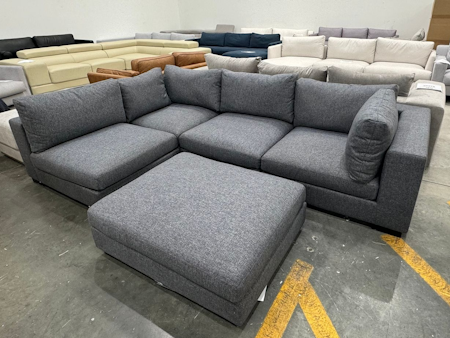 ARIA Fabric Four Seater Sofa With Ottoman (Sky Square Ash)
