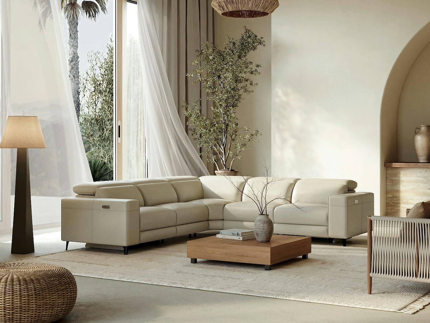 Stirling Leather Recliner Corner Lounge Option A