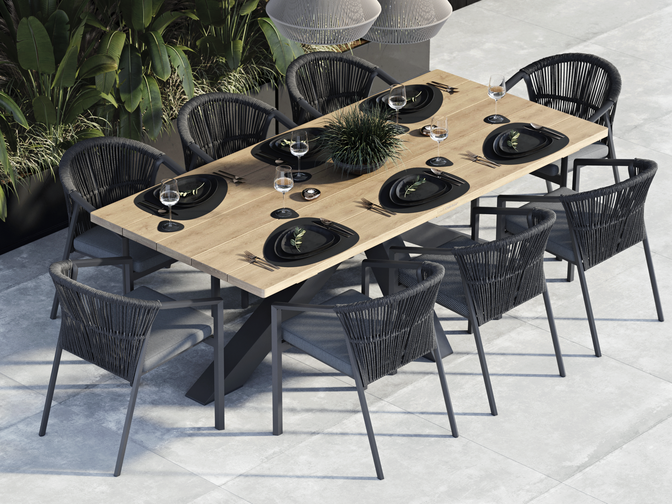 Fraser Anthracite 9-piece Outdoor Dining Set With Kiama Anthracite Chairs