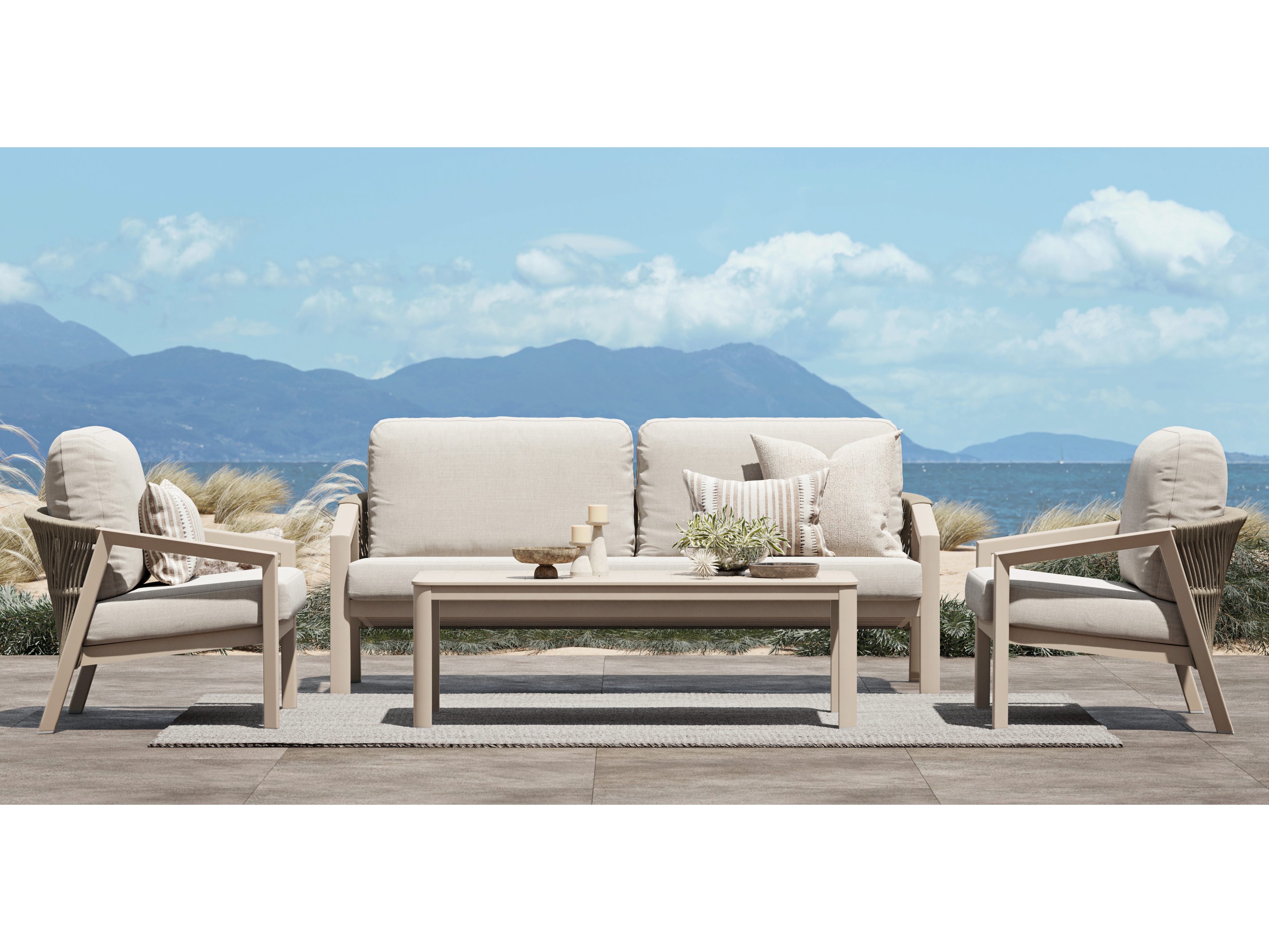Kiama Mocha Outdoor Rope Lounge Set 2+1+1 With Coffee Table