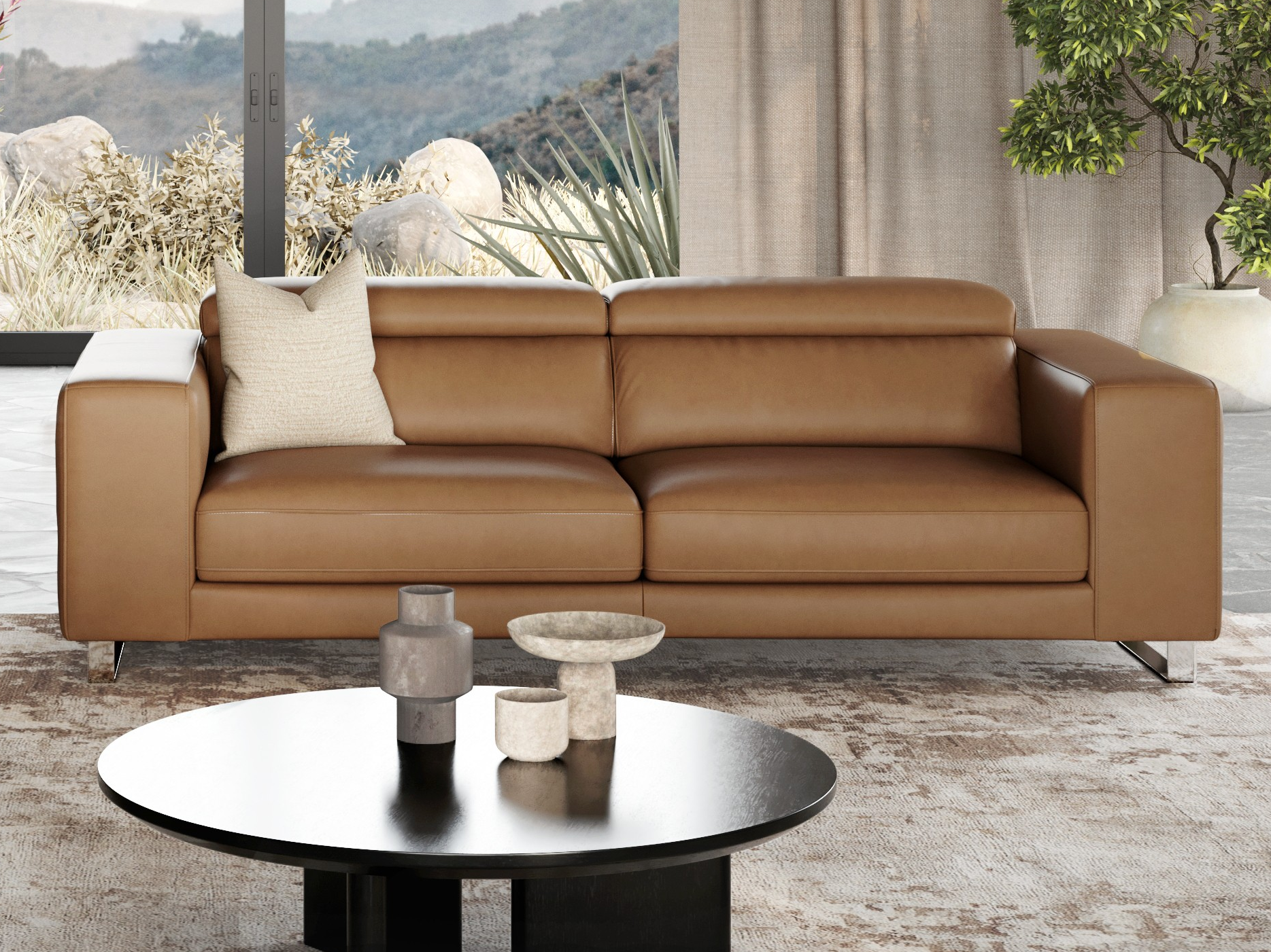 Elixir Leather Sliding Two Seat Sofa 1