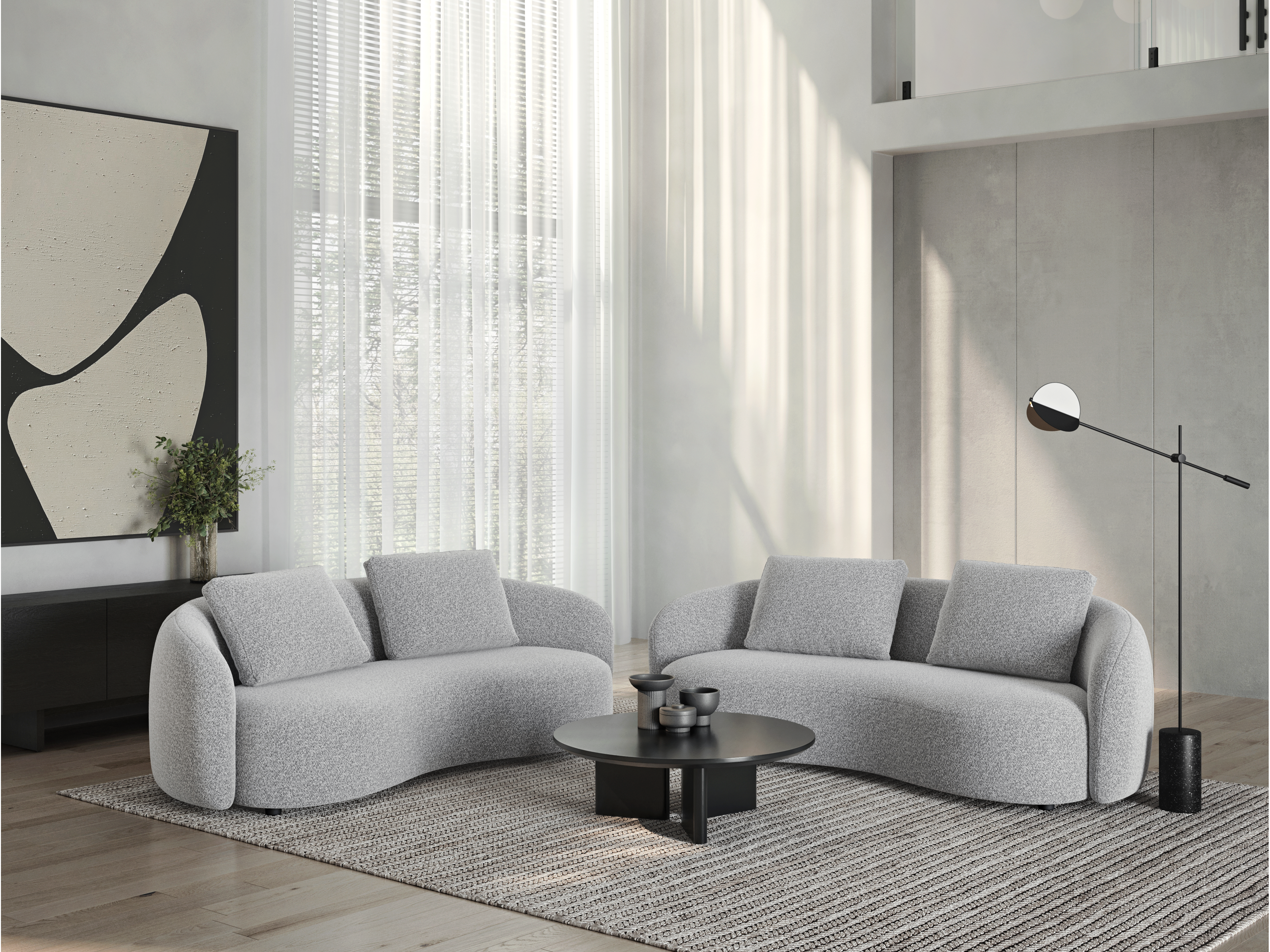 Arc Fabric Three Seater Sofa Dove 9