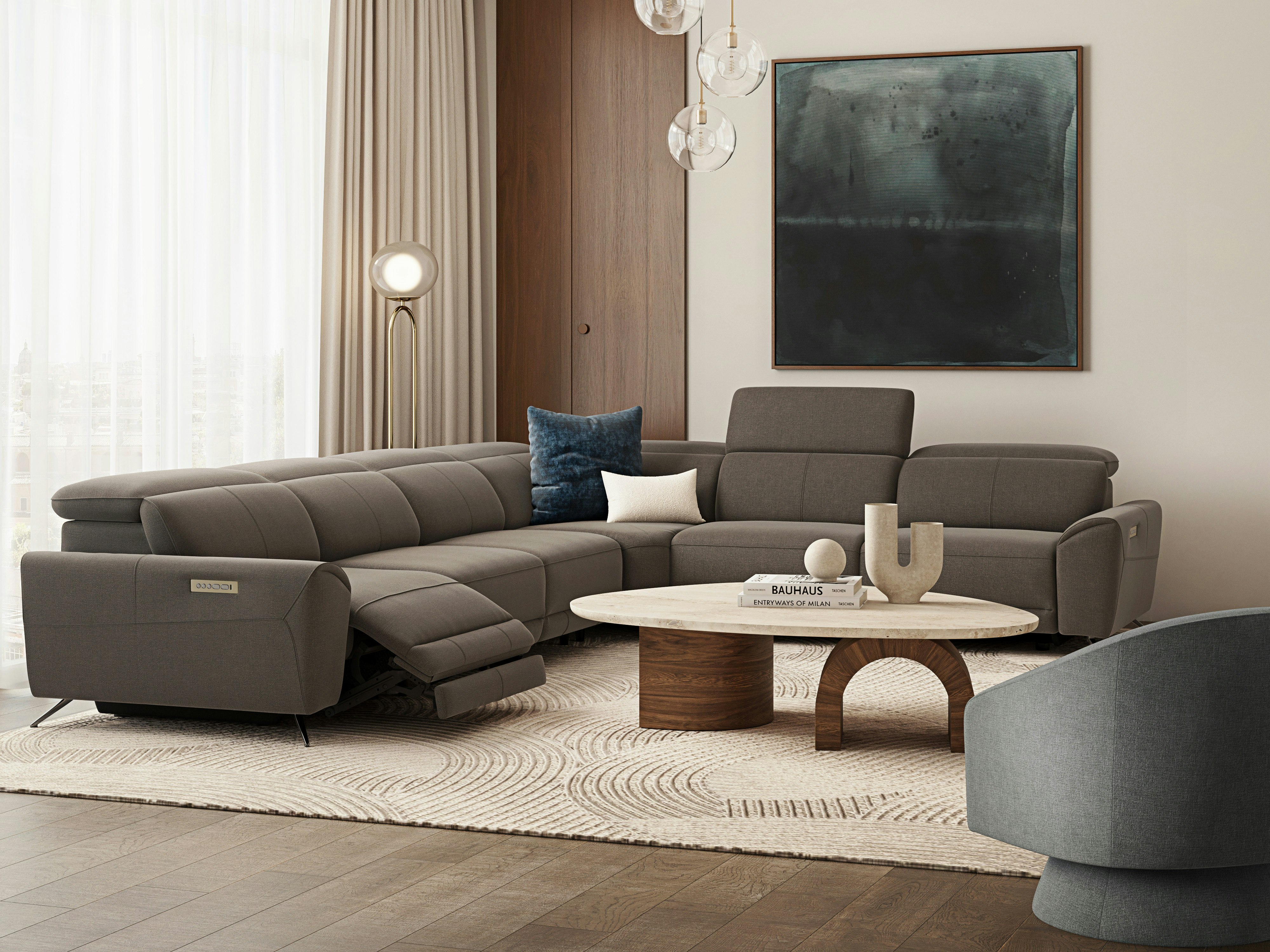 Dover Fabric Recliner Corner Lounge Option B 1