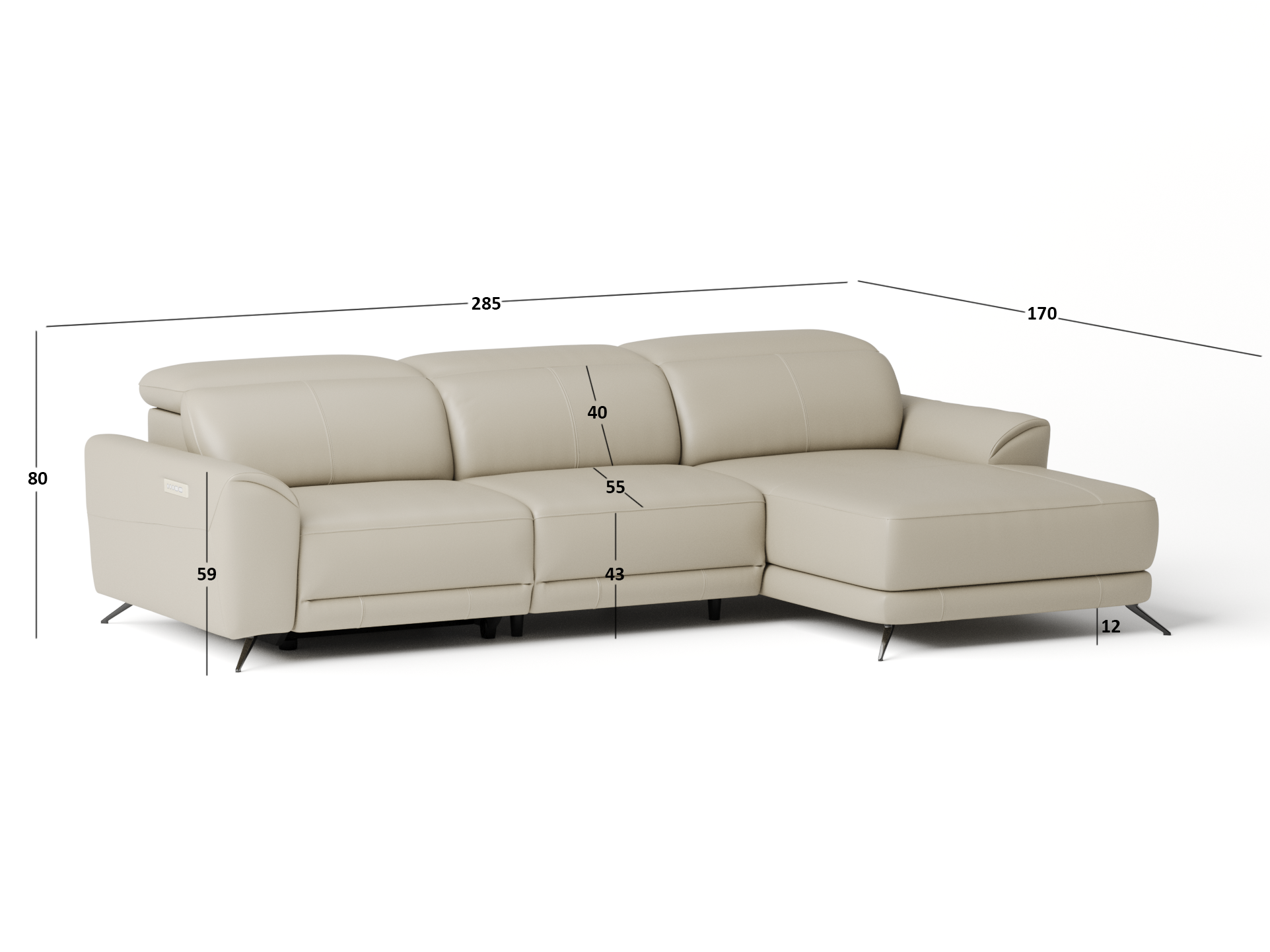 Dover Leather Recliner Chaise Lounge Option A 4