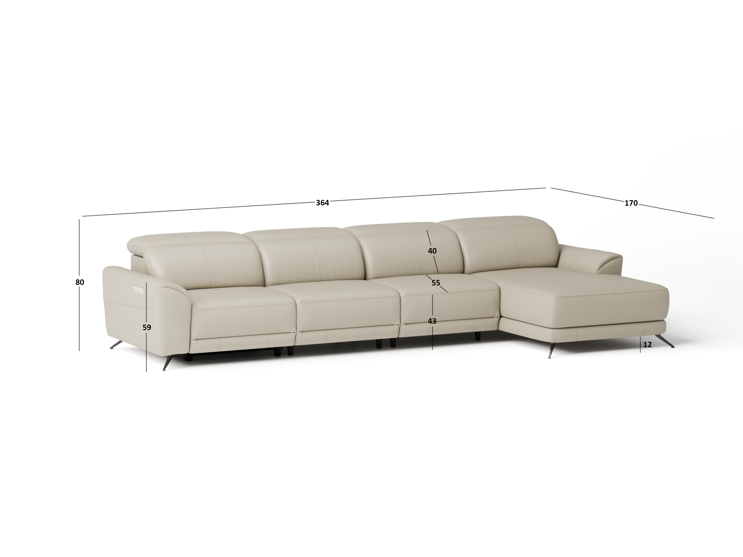 Dover Leather Recliner Chaise Lounge Option B 2