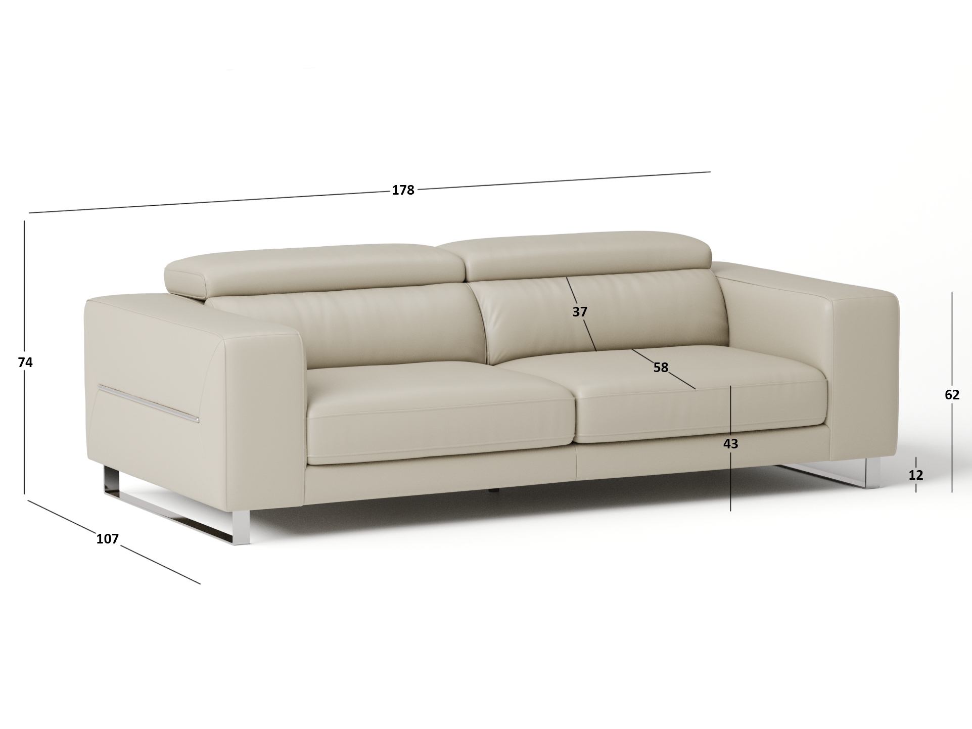 Elixir Leather Sliding Two Seat Sofa 3