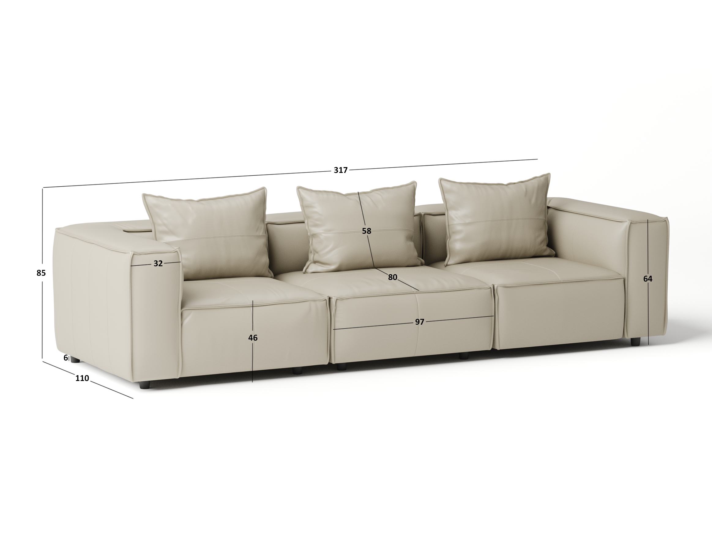 Enzo Leather Three Seat Sofa 4