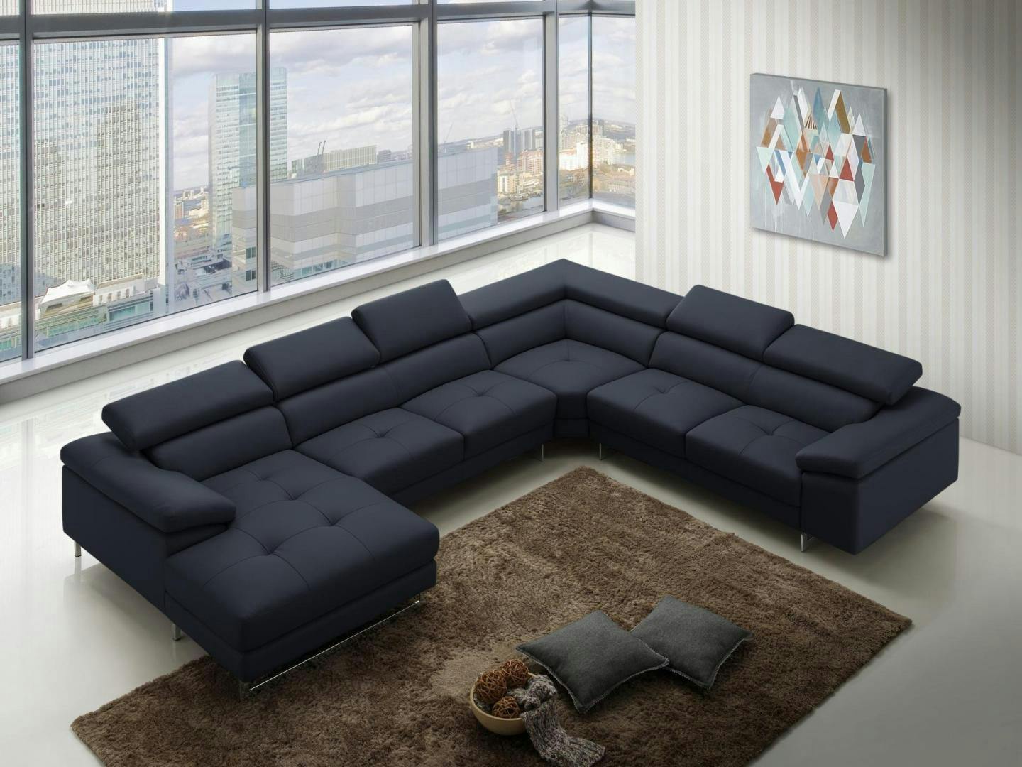 Boston Xpress Black Leather Modular Lounge