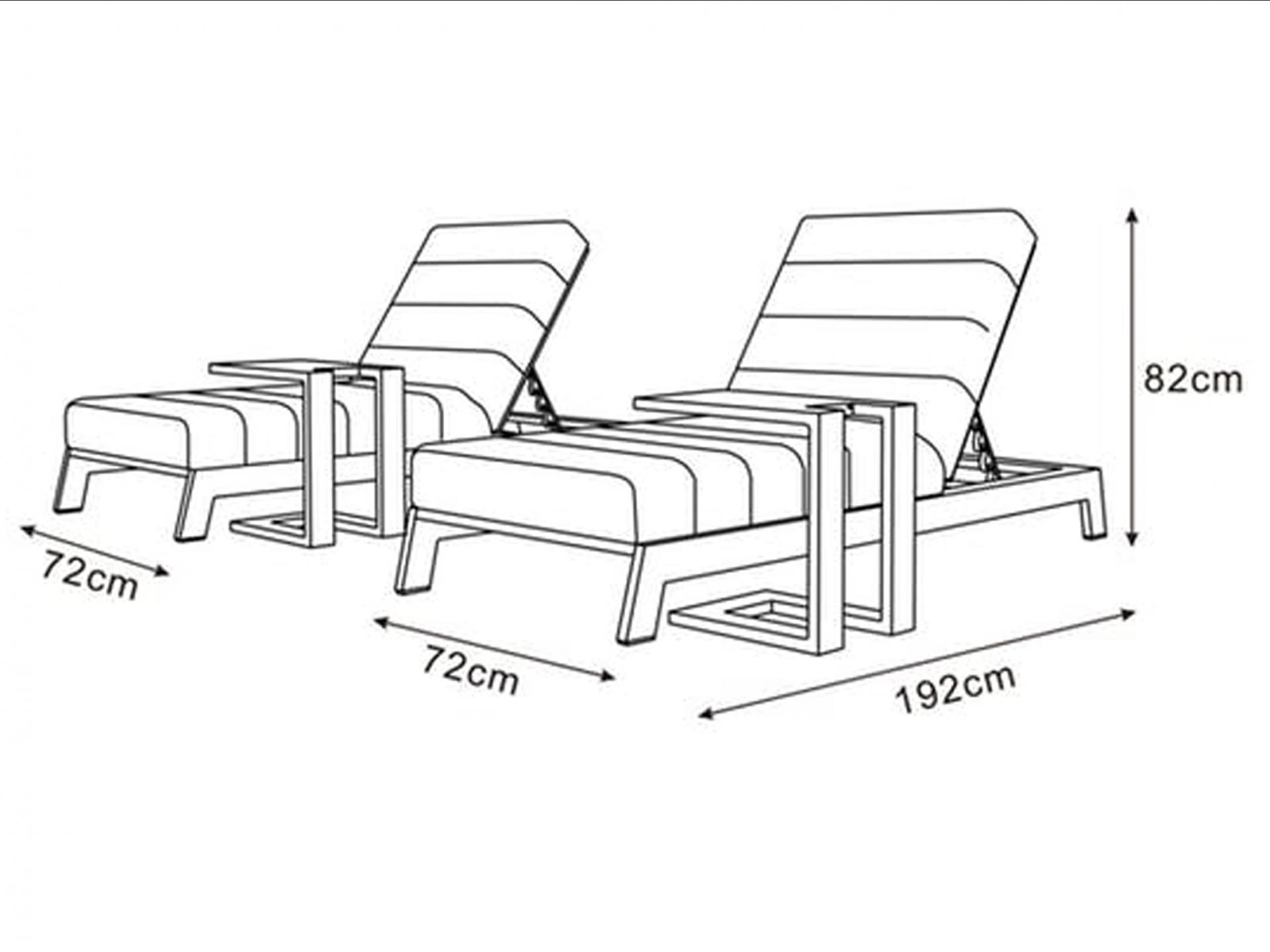 New Noosa Black Outdoor Fabric Sun Lounge Set With Side Tables 7