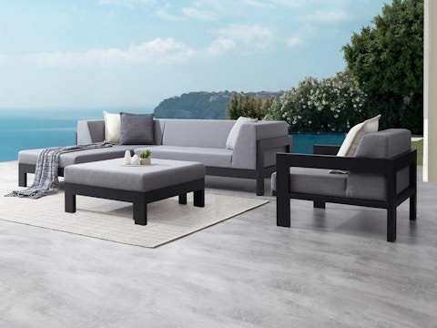 Lavi Black Outdoor Fabric Chaise Lounge With Armchair & Ottoman 1