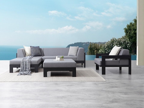 Lavi Black Outdoor Fabric Chaise Lounge With Armchair & Ottoman 2
