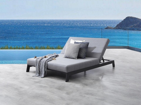 New Noosa Black Outdoor Fabric Double Sun Lounge 7
