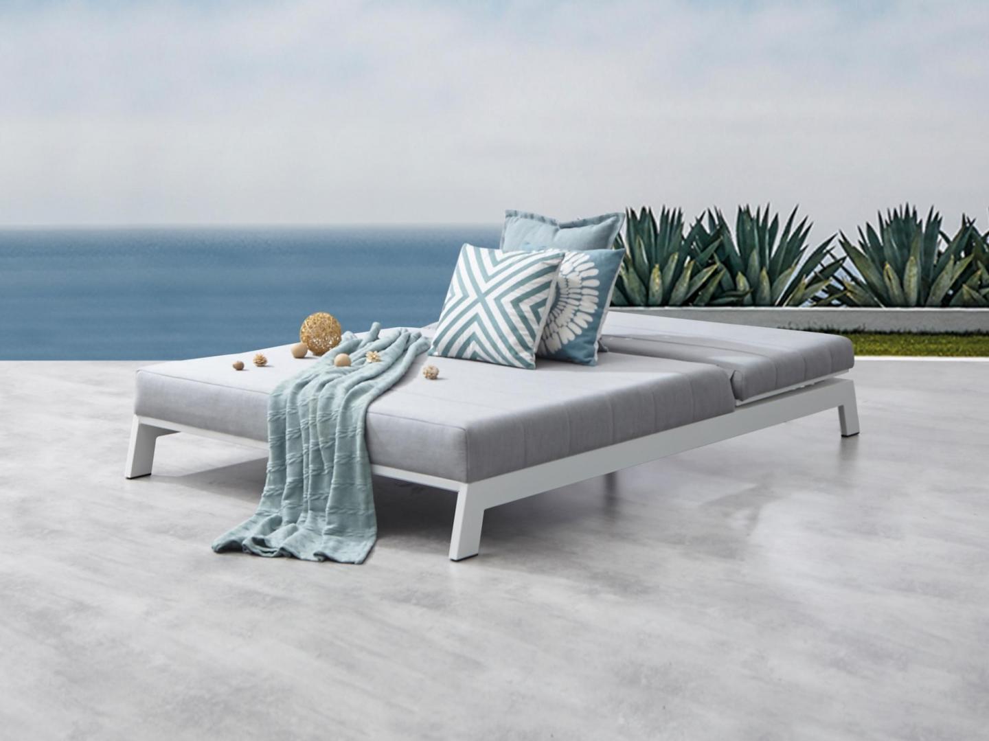 Lavi White Outdoor Fabric Double Sun Lounge Lavita Outdoor