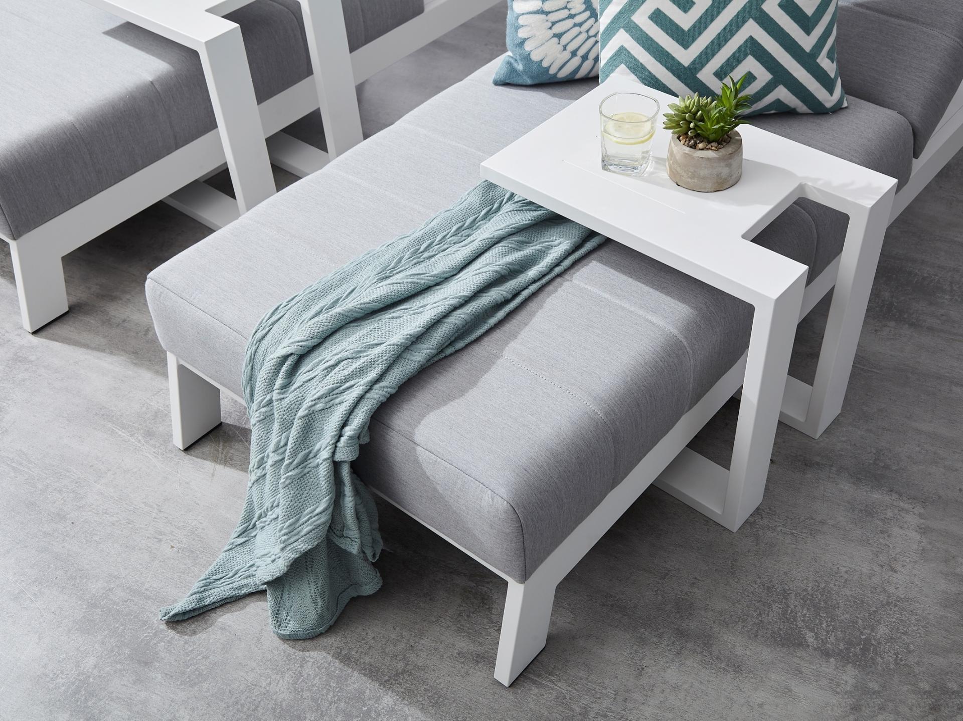 New Noosa White Outdoor Fabric Sun Lounge Set With Side Tables 2