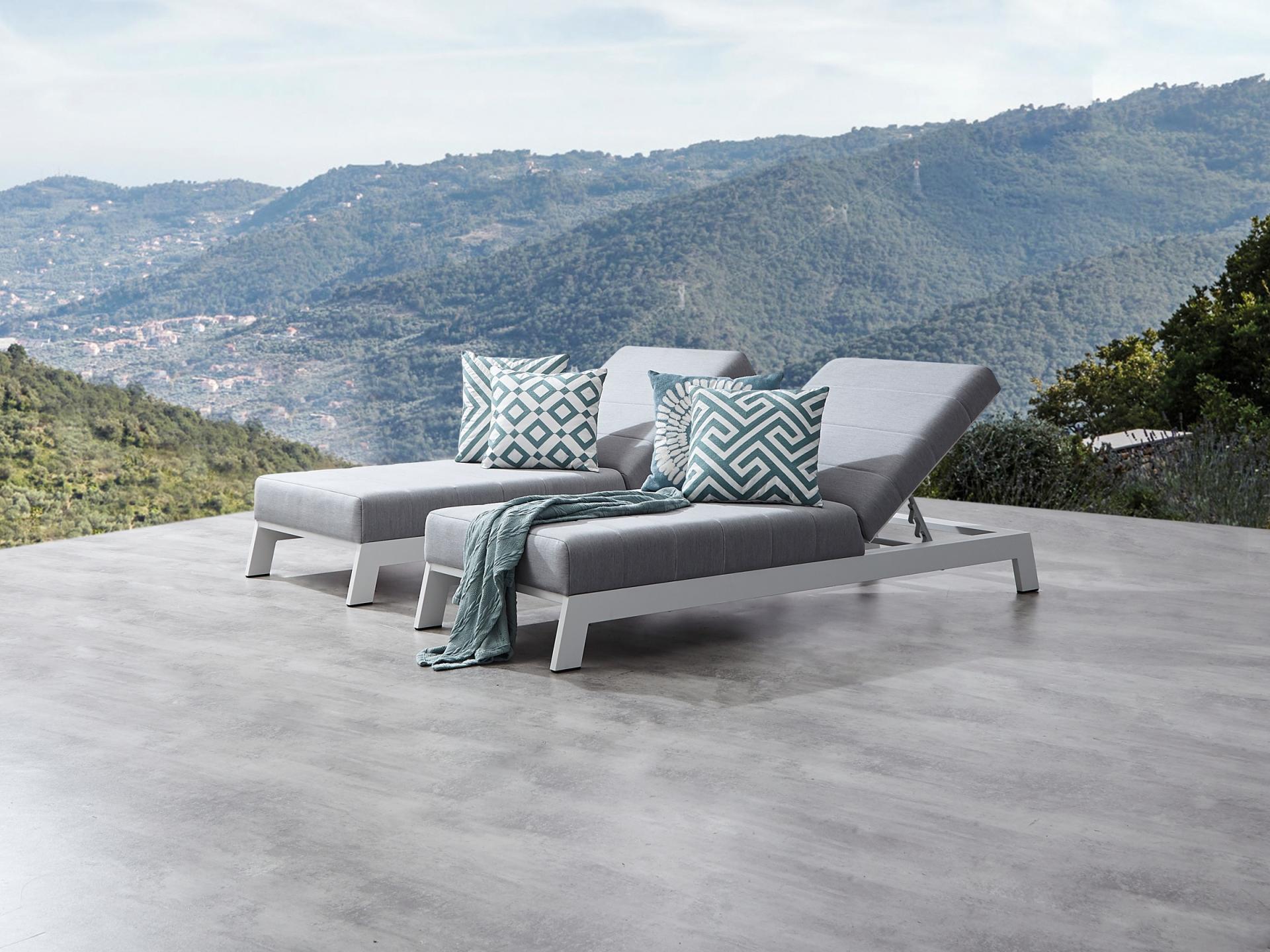 New Noosa White Outdoor Fabric Sun Lounge Set With Side Tables 5