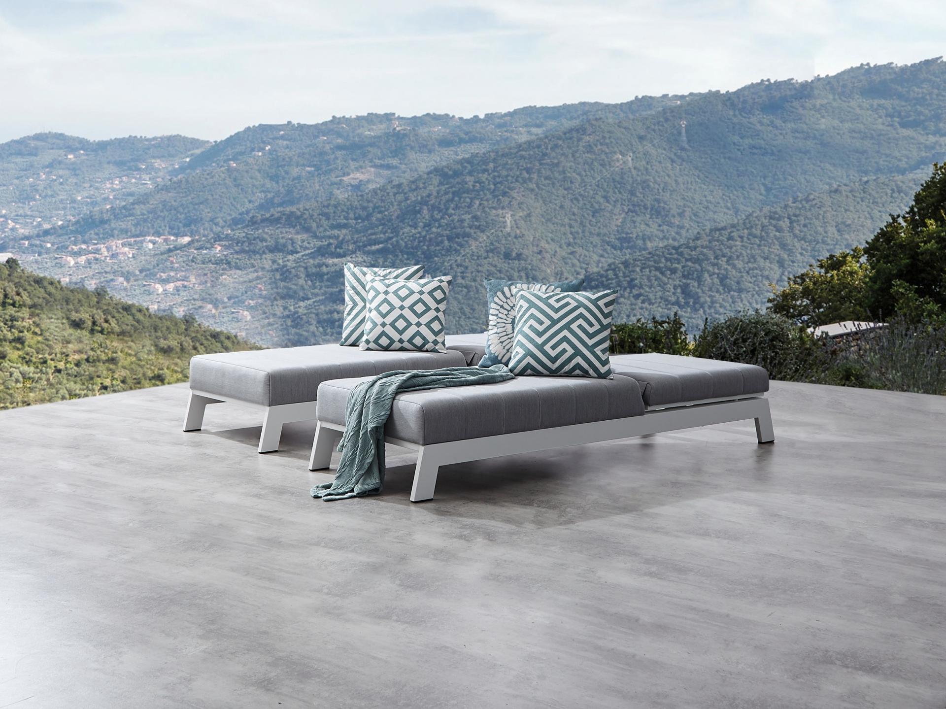 New Noosa White Outdoor Fabric Sun Lounge Set With Side Tables 6