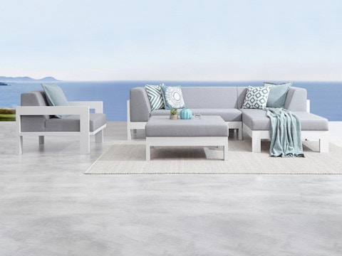 Lavi White Outdoor Fabric Chaise Lounge With Armchair & Ottoman 1