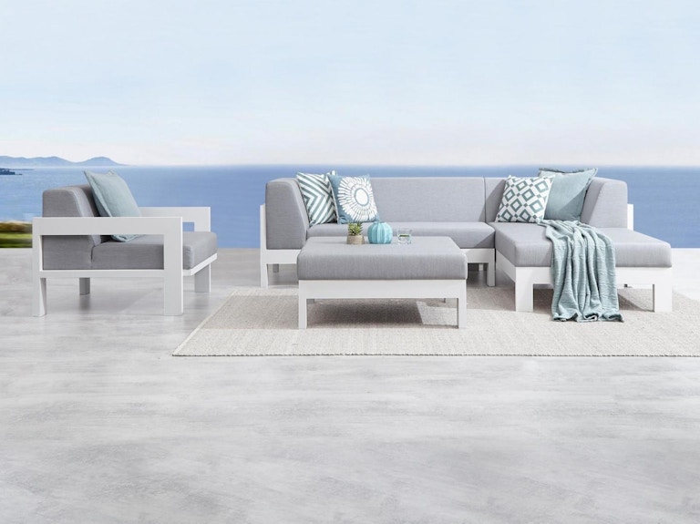 Noosa White Outdoor Fabric Chaise Lounge With Armchair & Ottoman