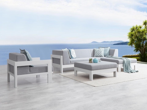 Lavi White Outdoor Fabric Chaise Lounge With Armchair & Ottoman 2
