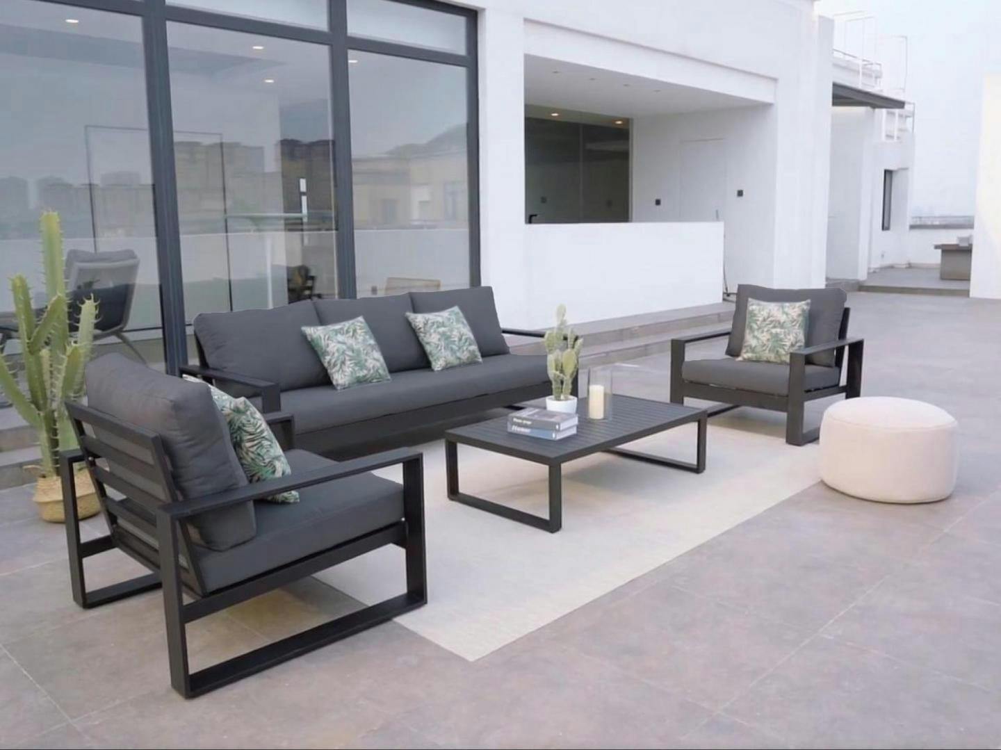 Riviera Black Outdoor Lounge Set 3+1+1 With Coffee Table