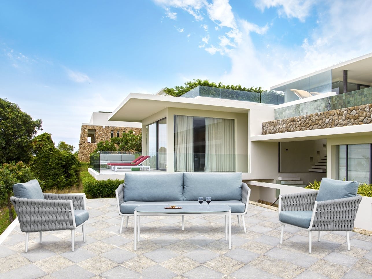 Santorini Outdoor Sofa Suite 3+1+1 With Coffee Table